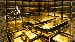 Image of hundreds of gold bars in a secure vault